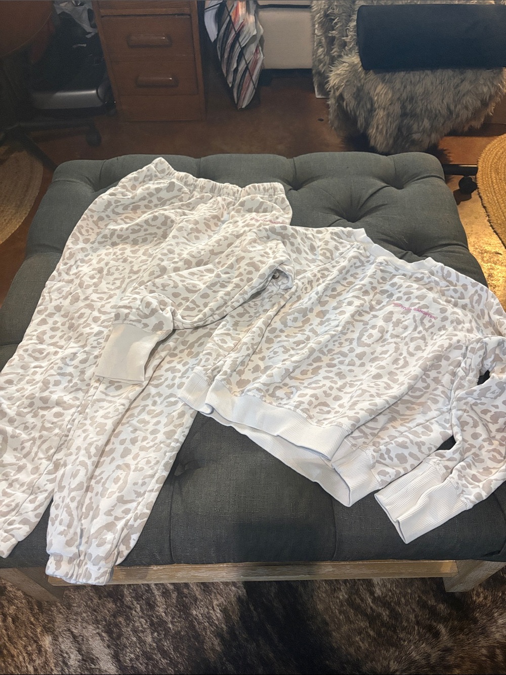 Spiritual Gangster White & Taupe Leopard Lounge Pajama Set